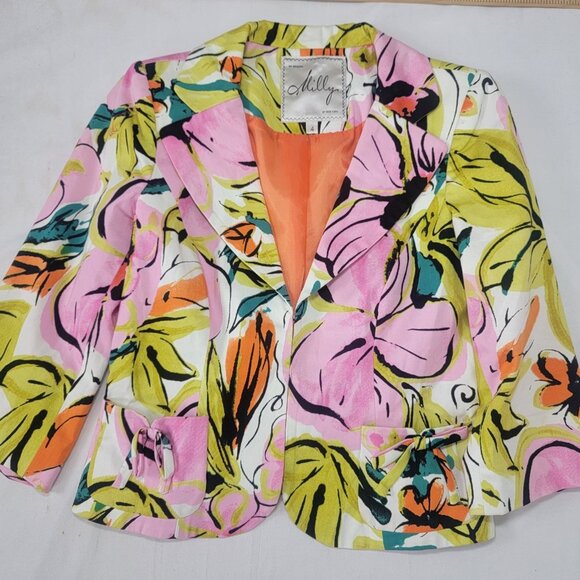 MILLY New York Dress Sz 2 / Long Sleeve Jacket Sz 4 Bright Floral Print Sundress - Picture 3 of 12